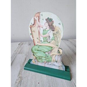 Ohio St Patrick's Day harp angel cherub sign decor glitter green spring home dec